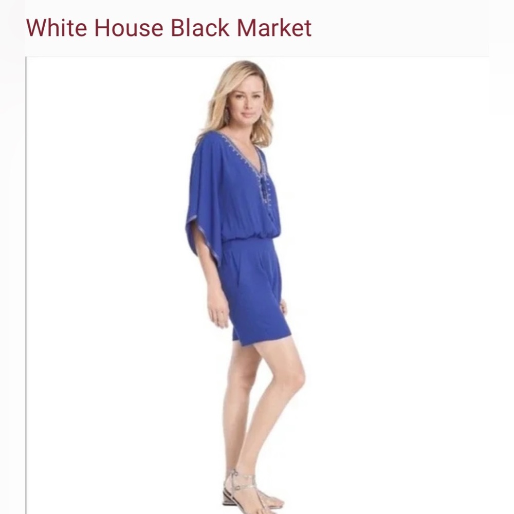 White House Black Market Blue Romper with pockets in Excellent Condition